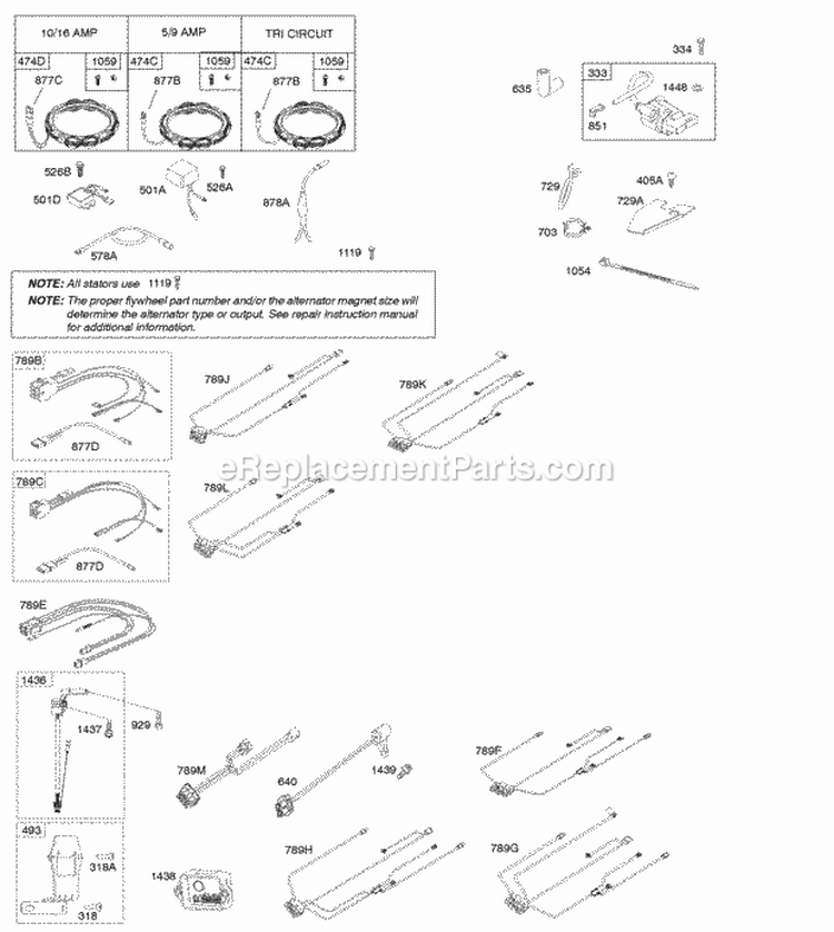 Alternators Ignition Diagram and Parts List for 44Q777-0025-E1  Briggs and Stratton Engine